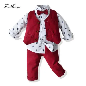 Tem Doger 2020 Autumn Baby Boys Clothes Set Tie Shirts Pants Vest 3PCS Set Newborn Boy Gentleman Clothes Baby Boy Outfits Suit