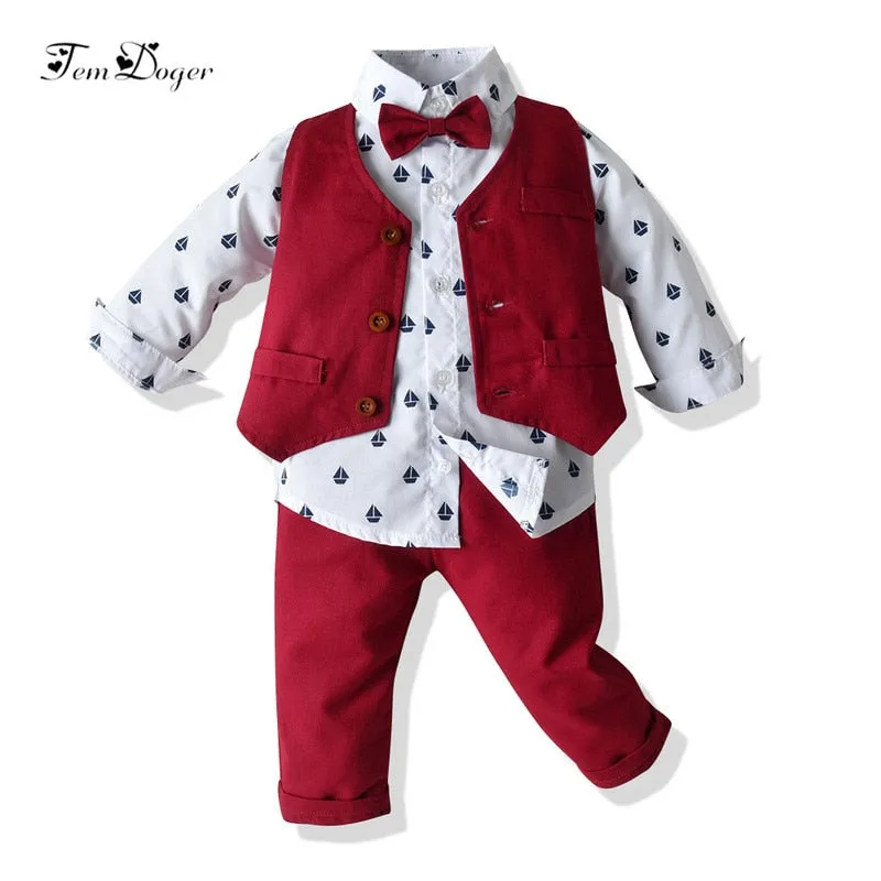 Tem Doger 2020 Autumn Baby Boys Clothes Set Tie Shirts Pants Vest 3PCS Set Newborn Boy Gentleman Clothes Baby Boy Outfits Suit