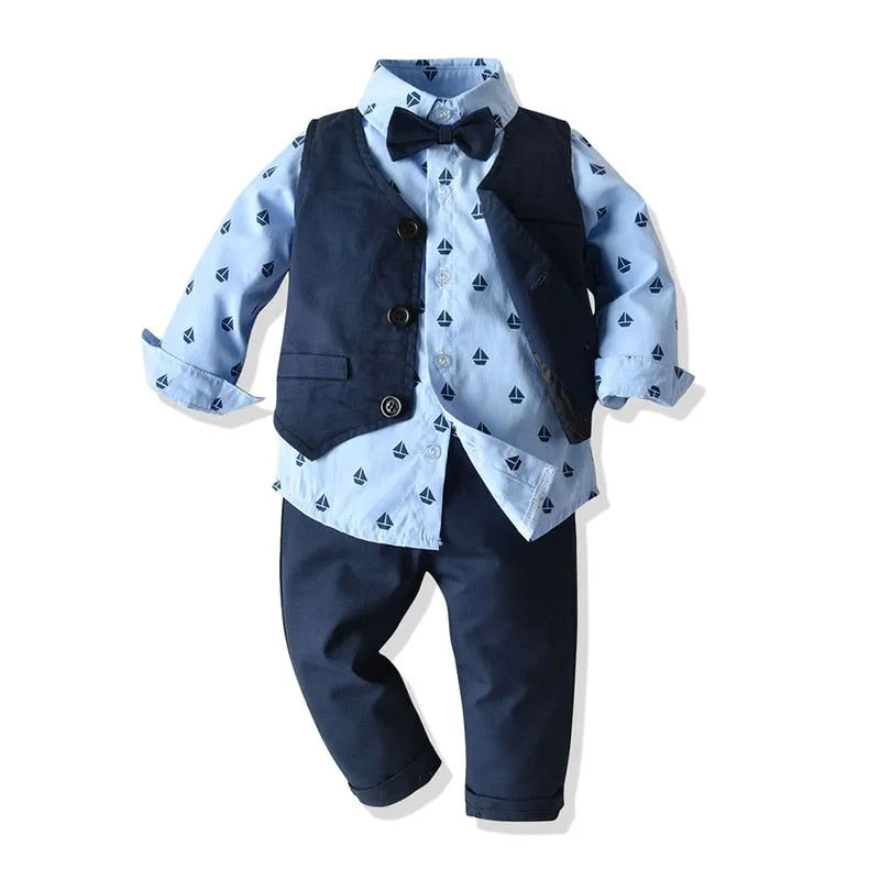 Tem Doger 2020 Autumn Baby Boys Clothes Set Tie Shirts Pants Vest 3PCS Set Newborn Boy Gentleman Clothes Baby Boy Outfits Suit