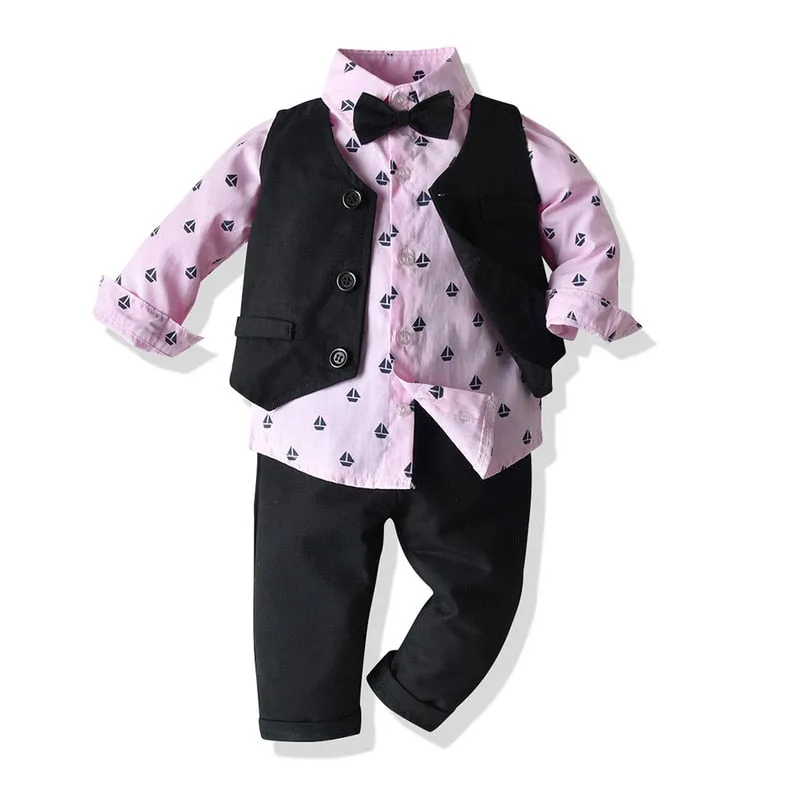 Tem Doger 2020 Autumn Baby Boys Clothes Set Tie Shirts Pants Vest 3PCS Set Newborn Boy Gentleman Clothes Baby Boy Outfits Suit