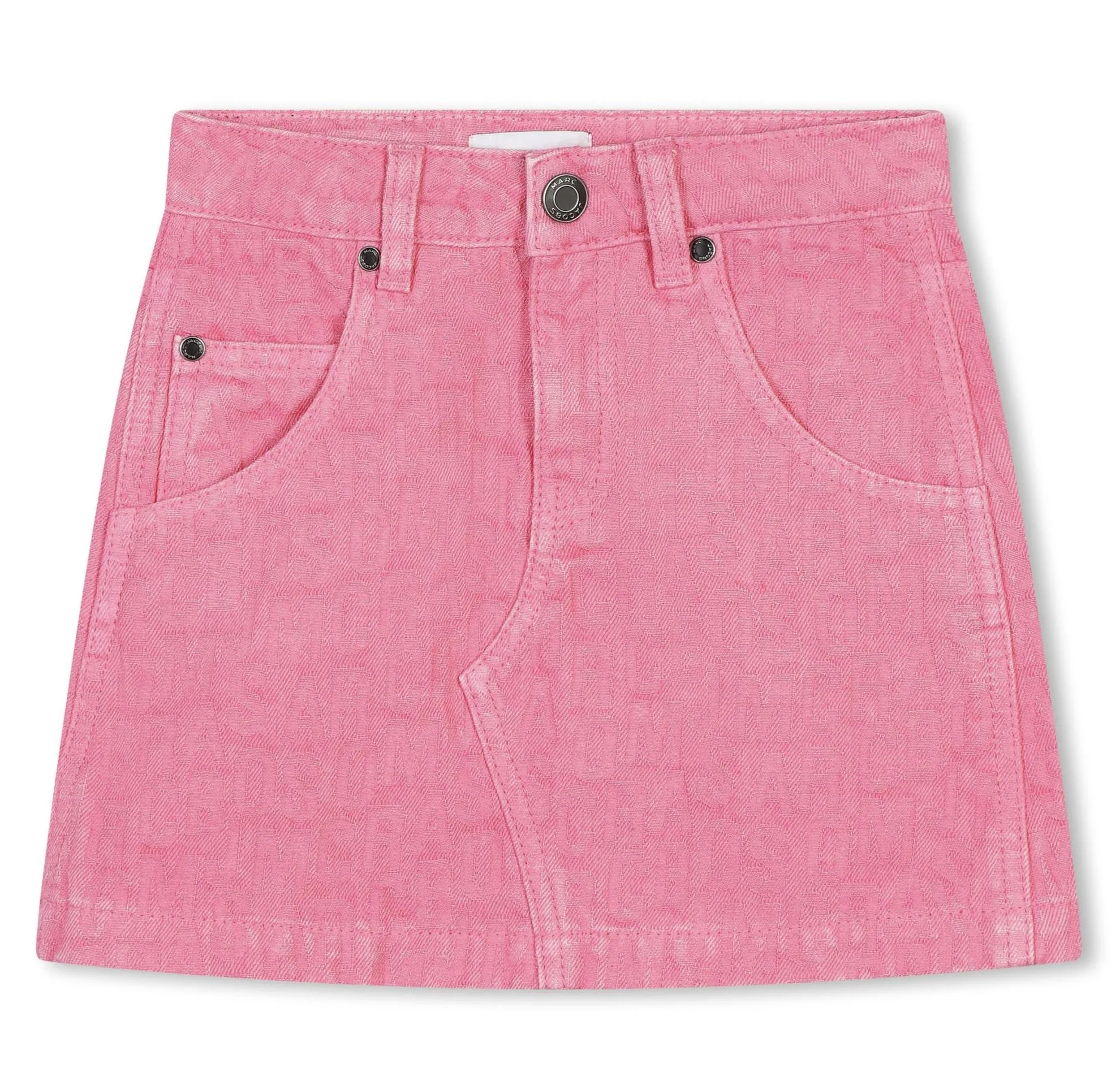The Marc Jacobs Allover Logo Print Skirt In Fuchsia