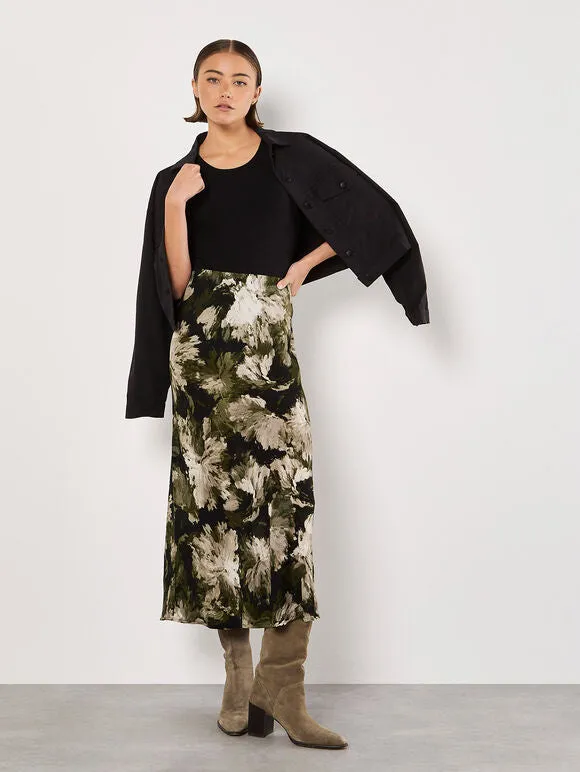 The Painterly Floral Slip Skirt - Khaki