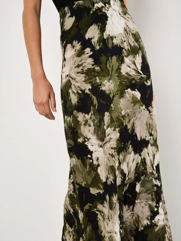 The Painterly Floral Slip Skirt - Khaki