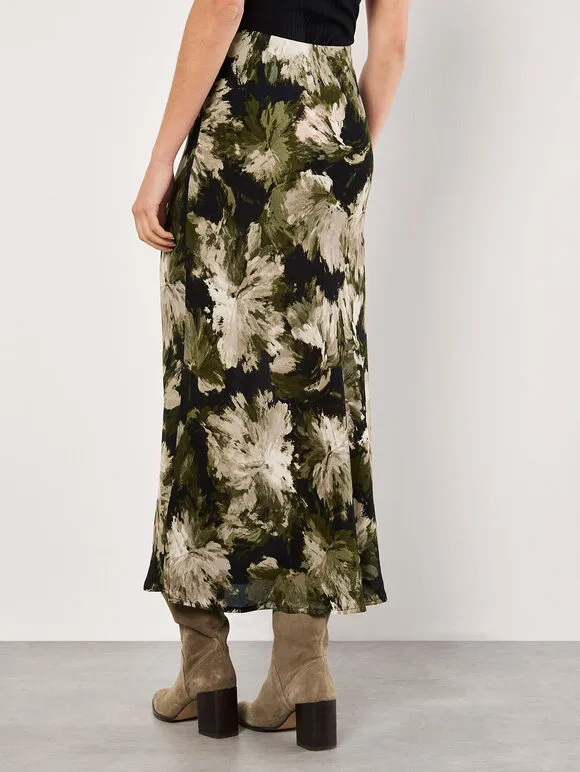The Painterly Floral Slip Skirt - Khaki