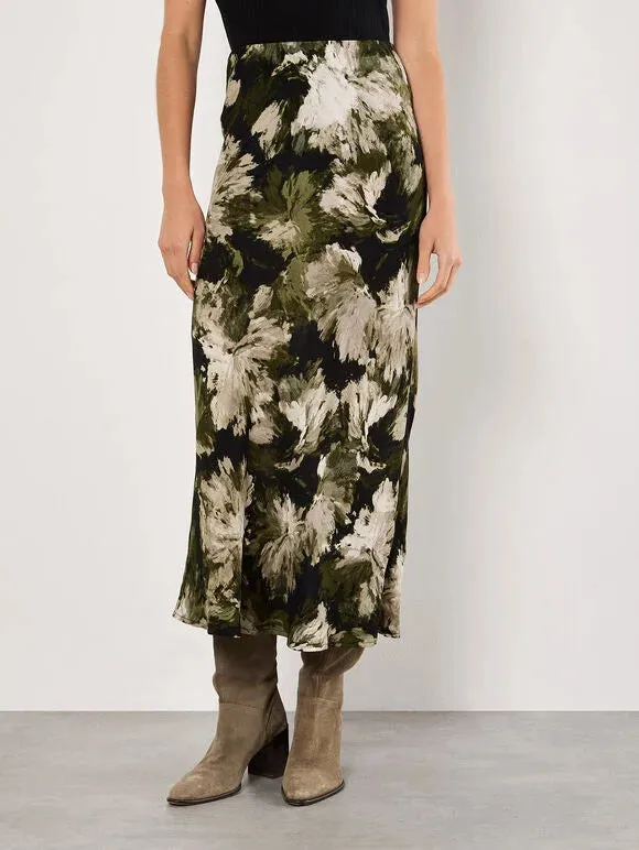 The Painterly Floral Slip Skirt - Khaki
