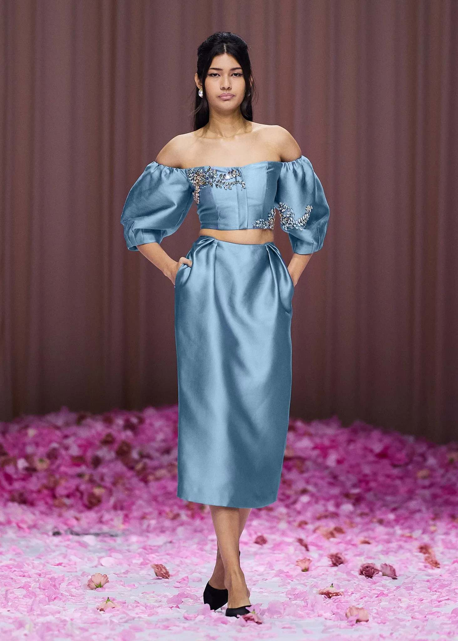 The Tulip Midi Skirt in Dusty Blue