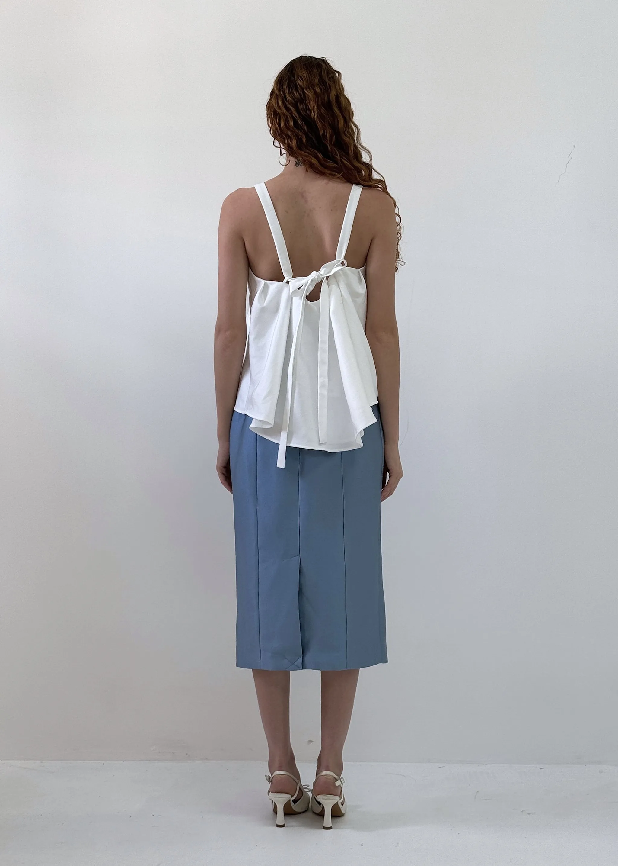 The Tulip Midi Skirt in Dusty Blue