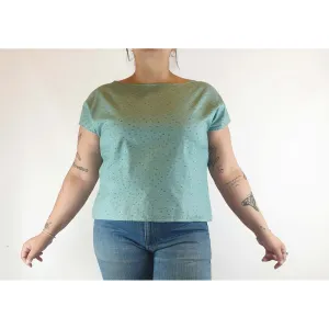 Theadora Jones pre-owned green print 100% cotton shell top size XL (best fits size 14-16)