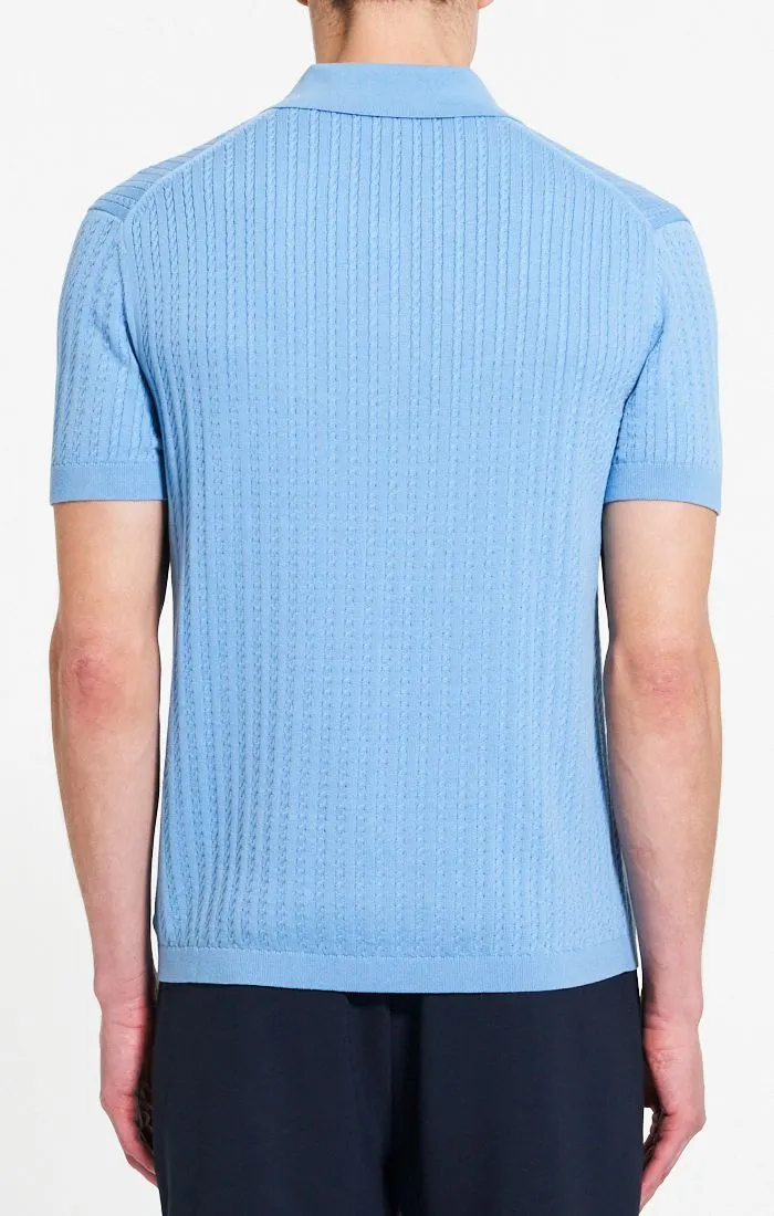Theory Cable Knit Polo- Powder Blue