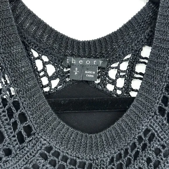 Theory Nirlee Sag Harbor Crochet Open Knit Dress Black Small