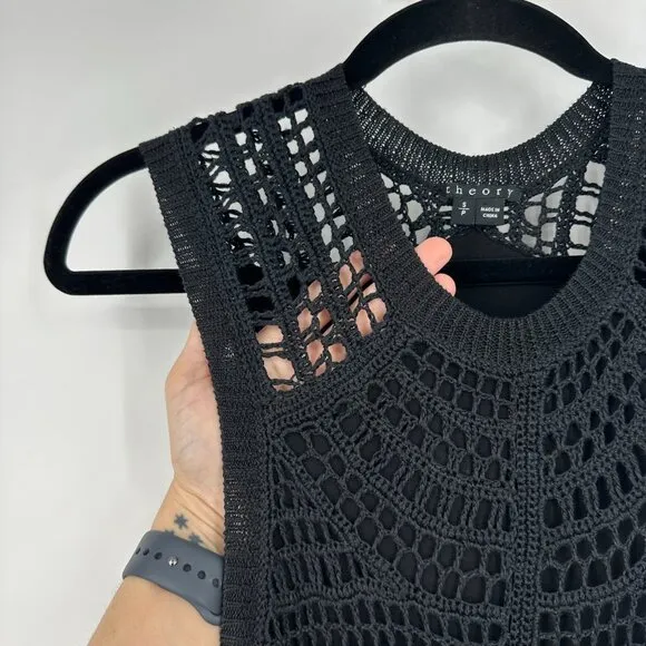 Theory Nirlee Sag Harbor Crochet Open Knit Dress Black Small