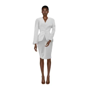 THIERRY MUGLER White Textured Cotton Skirt Suit Set | Size 42