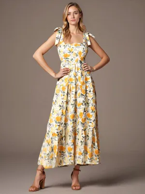 Tie Strap Floral Nap Tiered Maxi Sun Dress