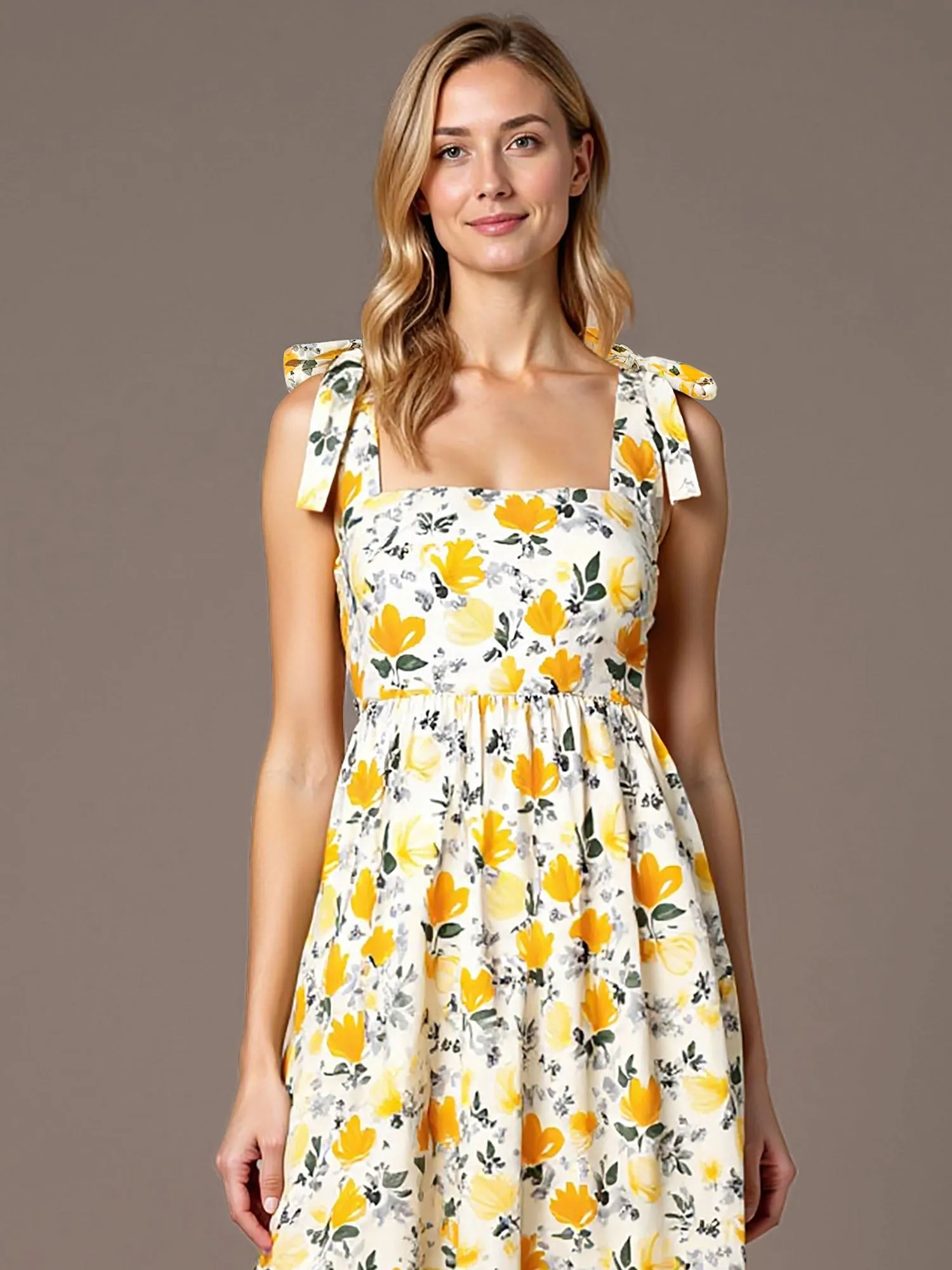 Tie Strap Floral Nap Tiered Maxi Sun Dress