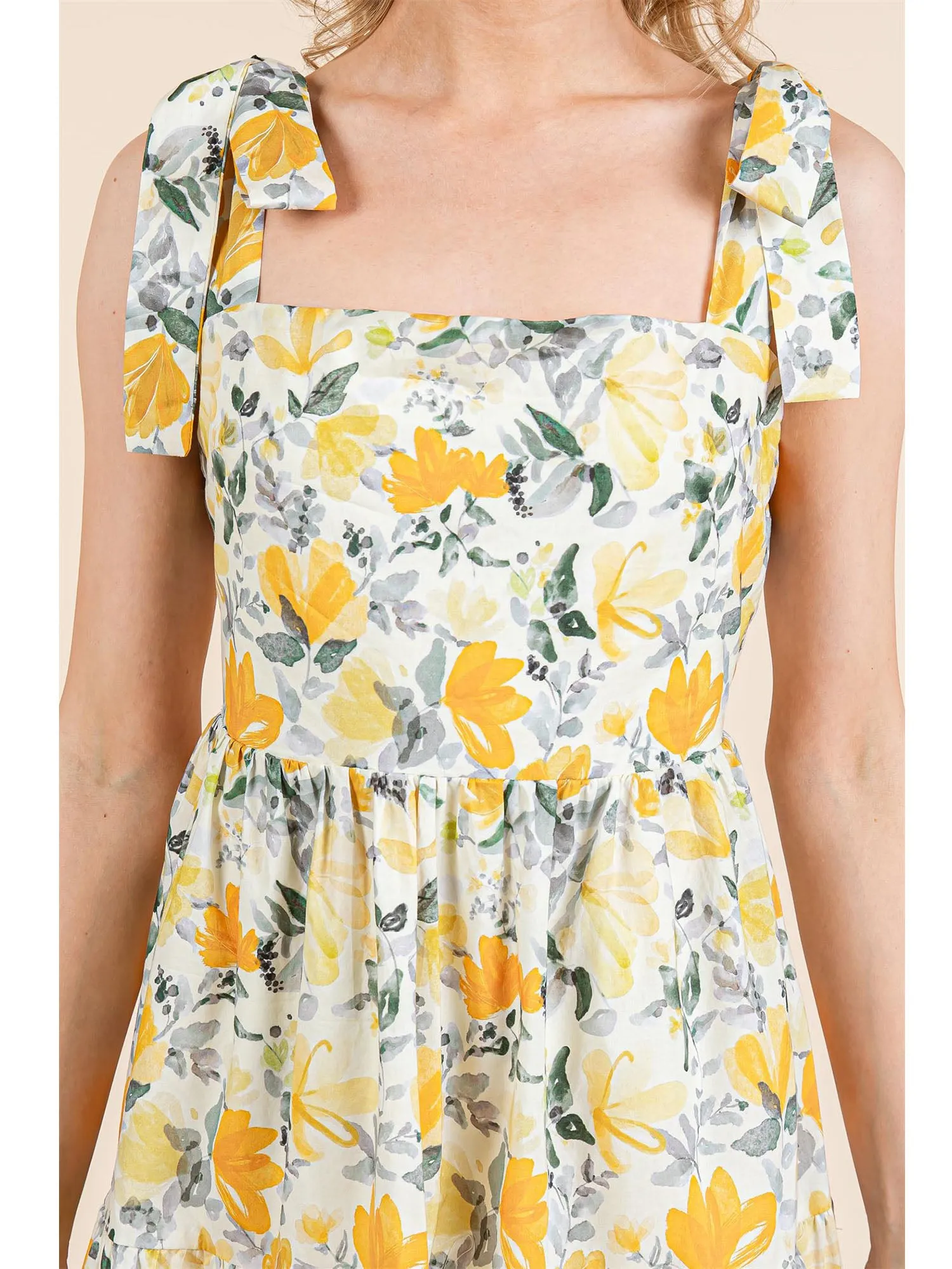 Tie Strap Floral Nap Tiered Maxi Sun Dress