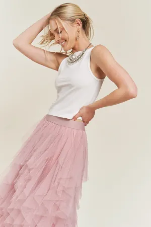 Tiered Mesh Skirt-Rose