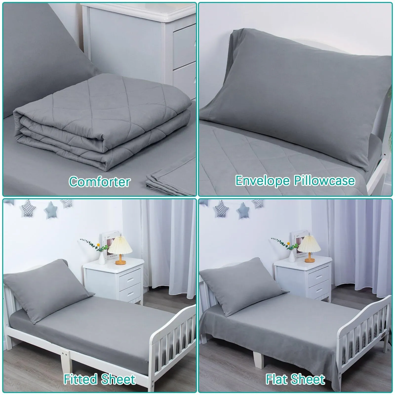 Toddler Comforter Set for Kids Grey Solid Color Casual Unisex 4