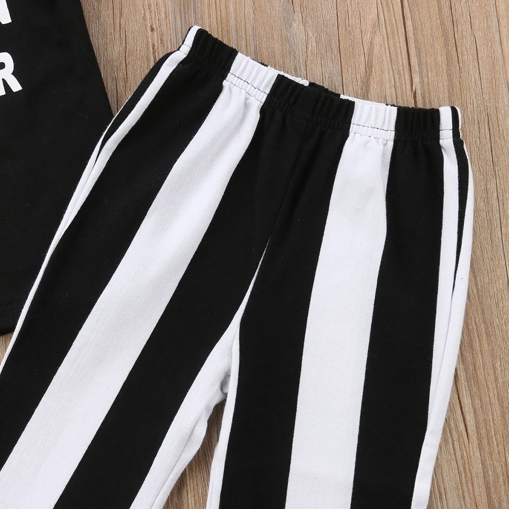 Toddler Girls Ruffle letter print pullover Shirt and striped Trousers 2pcs set