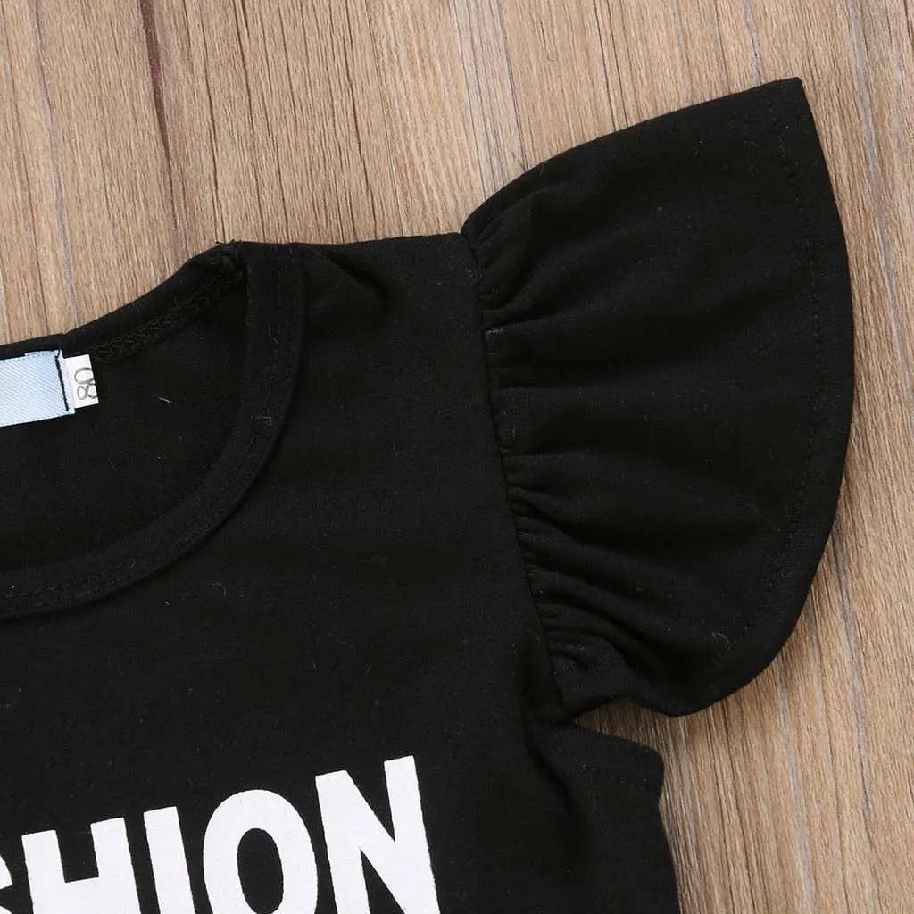 Toddler Girls Ruffle letter print pullover Shirt and striped Trousers 2pcs set