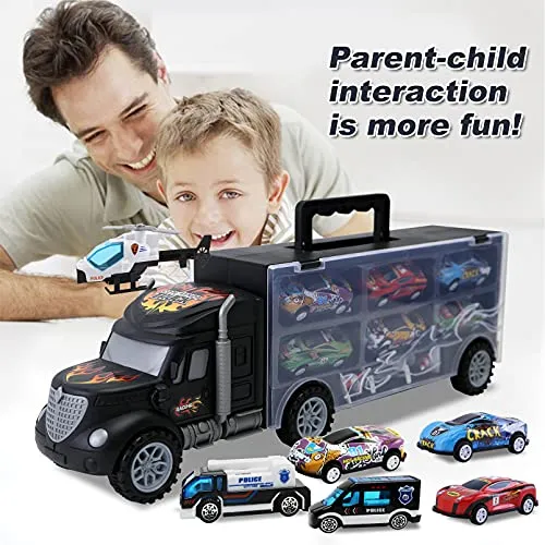 Toddler Toys for 3-4 Year Old Boys,Large Transport Cars Carrier Set Truck Toys with 12 Die-cast Vehicles Truck Toys Cars,Ideal Gift Toys for Kids Age 3-7