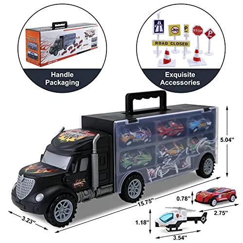 Toddler Toys for 3-4 Year Old Boys,Large Transport Cars Carrier Set Truck Toys with 12 Die-cast Vehicles Truck Toys Cars,Ideal Gift Toys for Kids Age 3-7