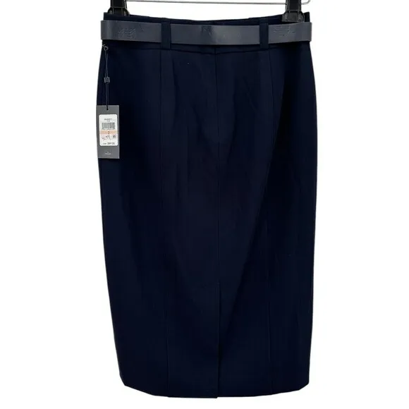 Tommy Hilfiger Pencil Skirt 2 Twill Below Knee Navy Blue Belted Classic Stretch