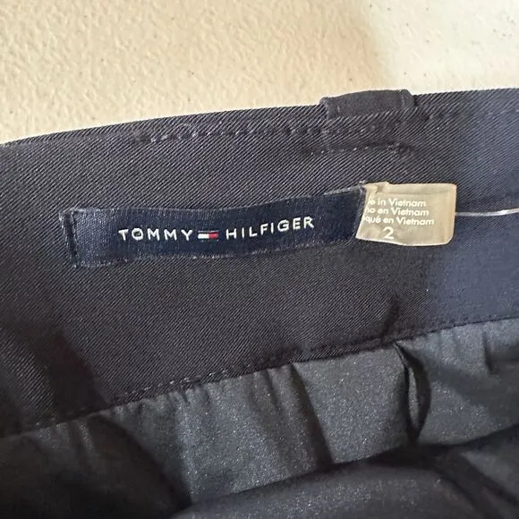 Tommy Hilfiger Pencil Skirt 2 Twill Below Knee Navy Blue Belted Classic Stretch