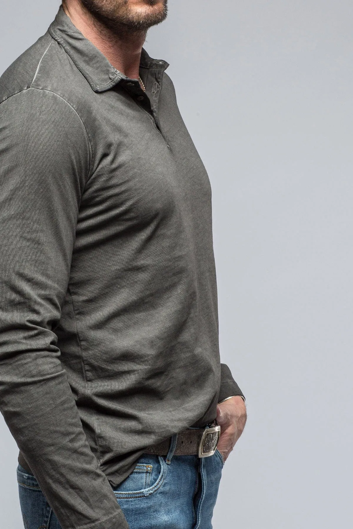 Torrance Long Sleeve Polo in Charcoal