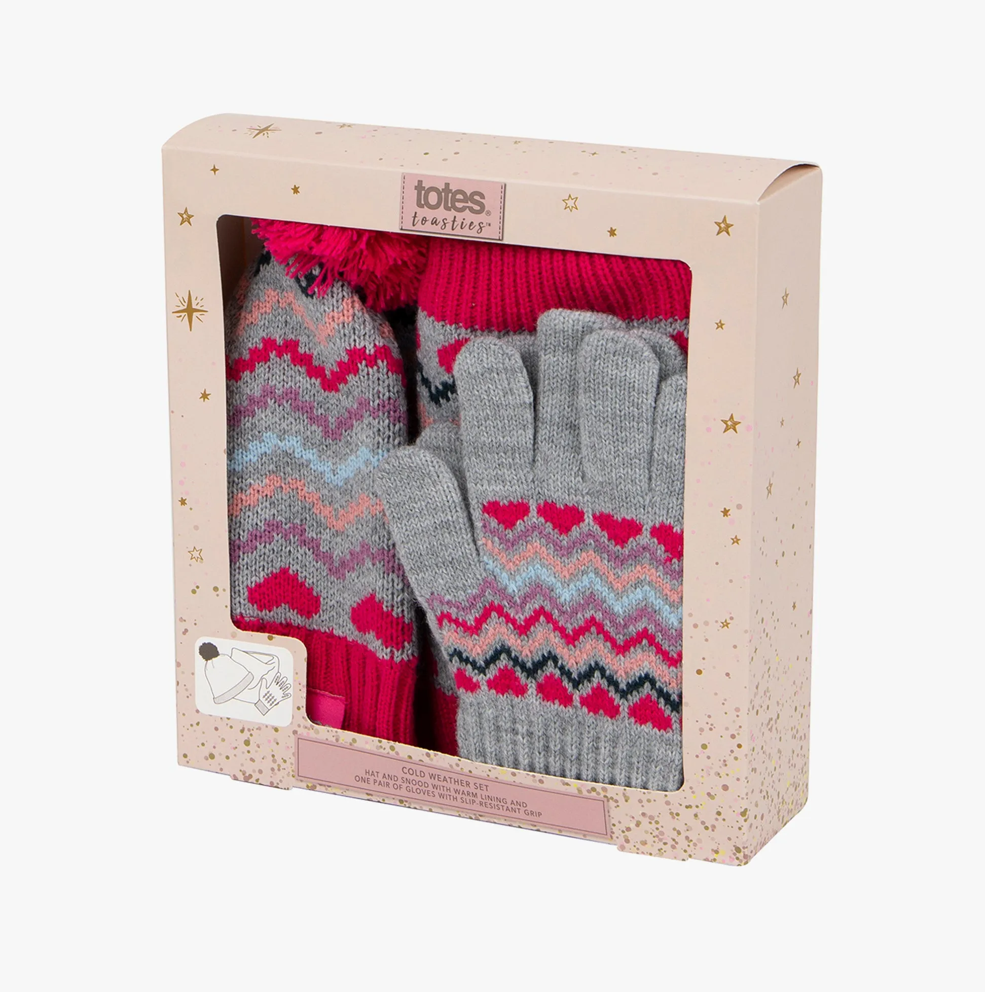 Totes Toasties KNITTED HAT GLOVE AND SNOOD SET Unisex Kids Pink Mix