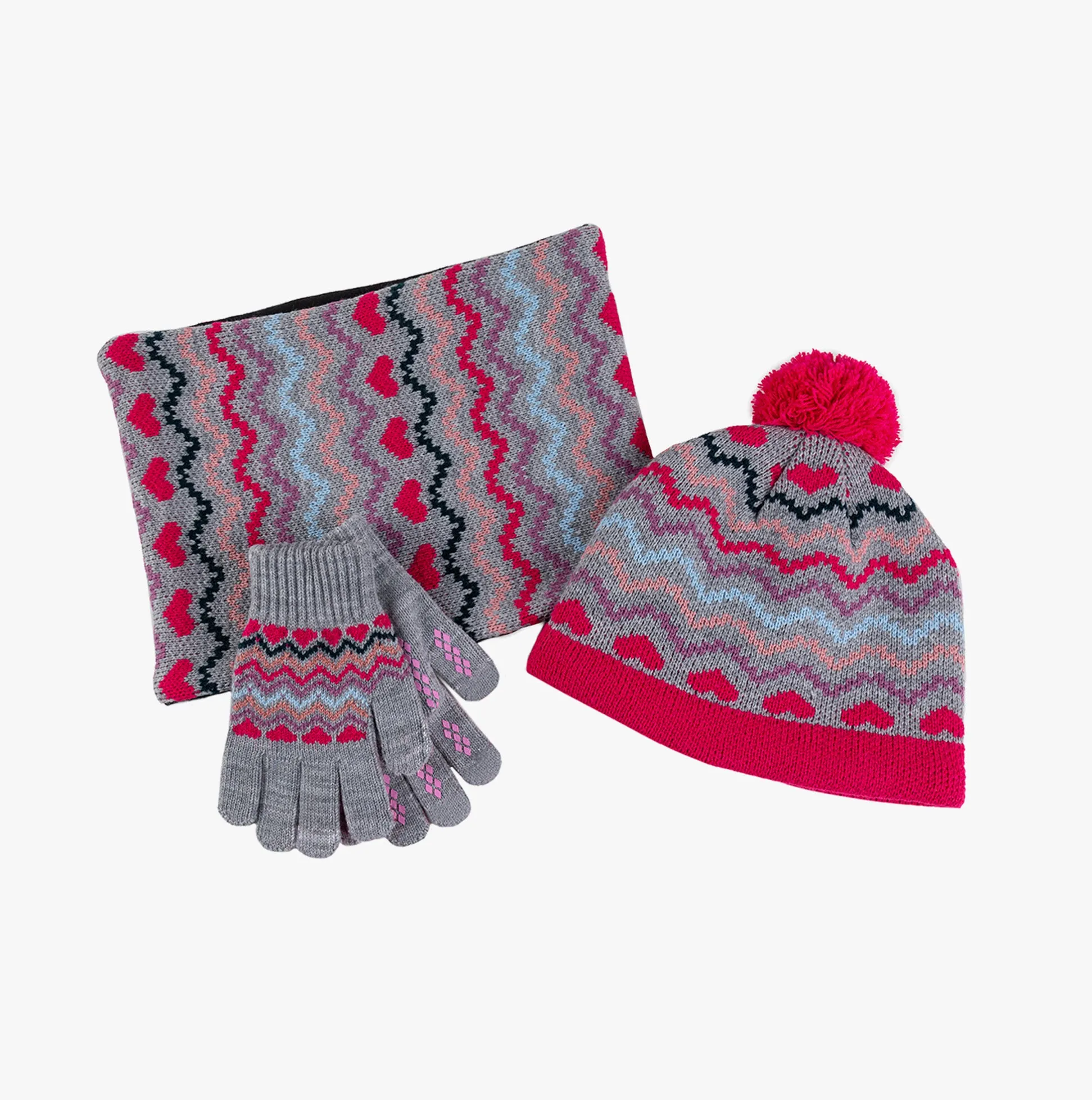 Totes Toasties KNITTED HAT GLOVE AND SNOOD SET Unisex Kids Pink Mix
