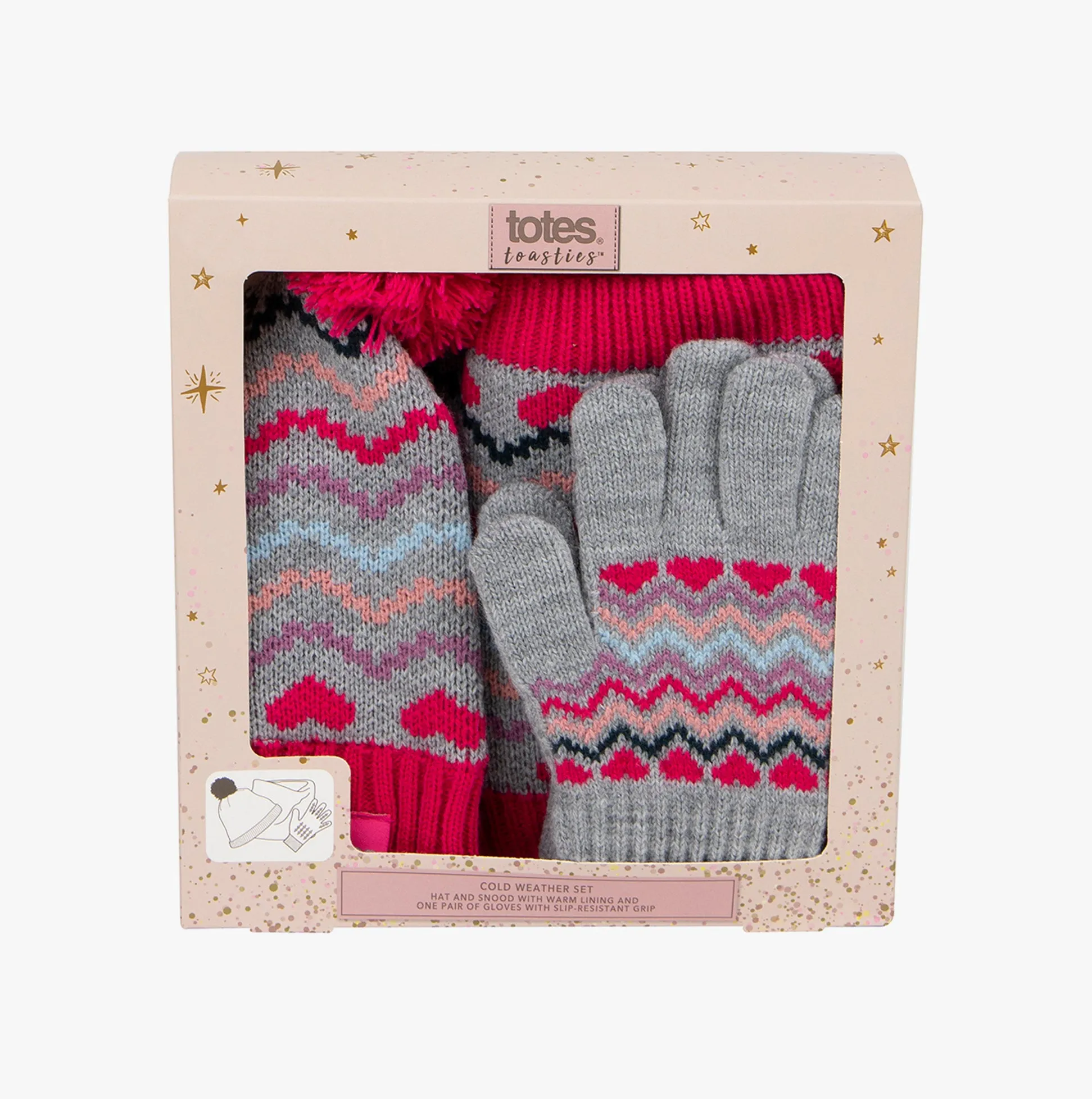 Totes Toasties KNITTED HAT GLOVE AND SNOOD SET Unisex Kids Pink Mix