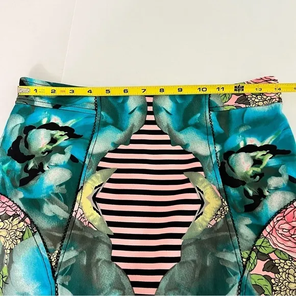 TRACY Reese Silk Blend Pencil Skirt Colorful Pink &amp; Blue Stretch Sz 8 #girlcore