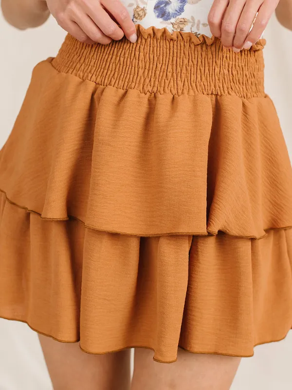 Trina Tiered Ruffled Skirt in Camel