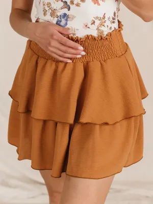 Trina Tiered Ruffled Skirt in Camel