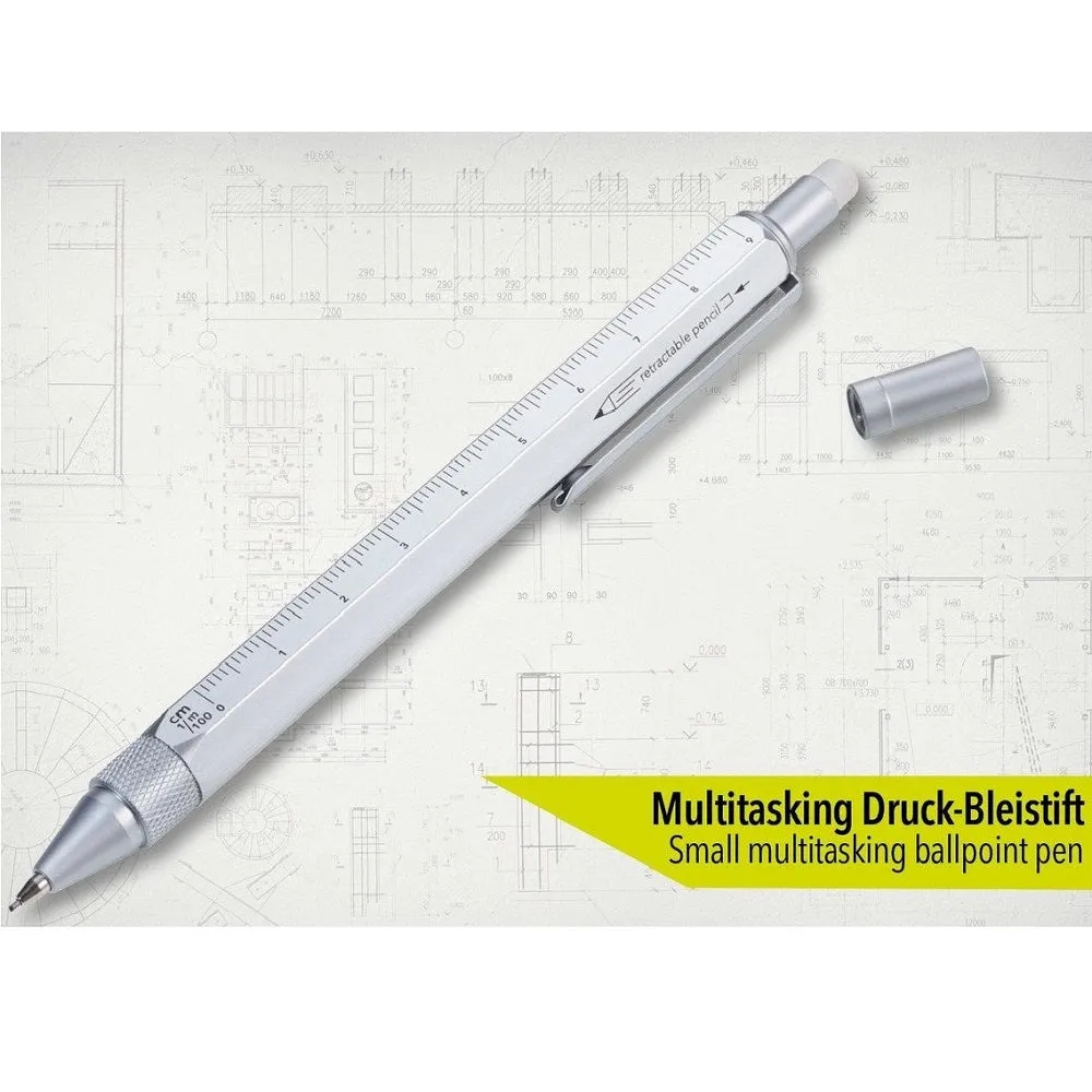 TROIKA Multitasking Mechanical Pencil CONSTRUCTION DROP ACTION – Silver