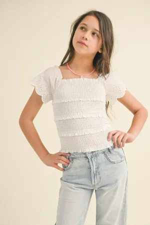 TWEEN KIDS GIRLS TIERED SMOCKED TOP (7-14)