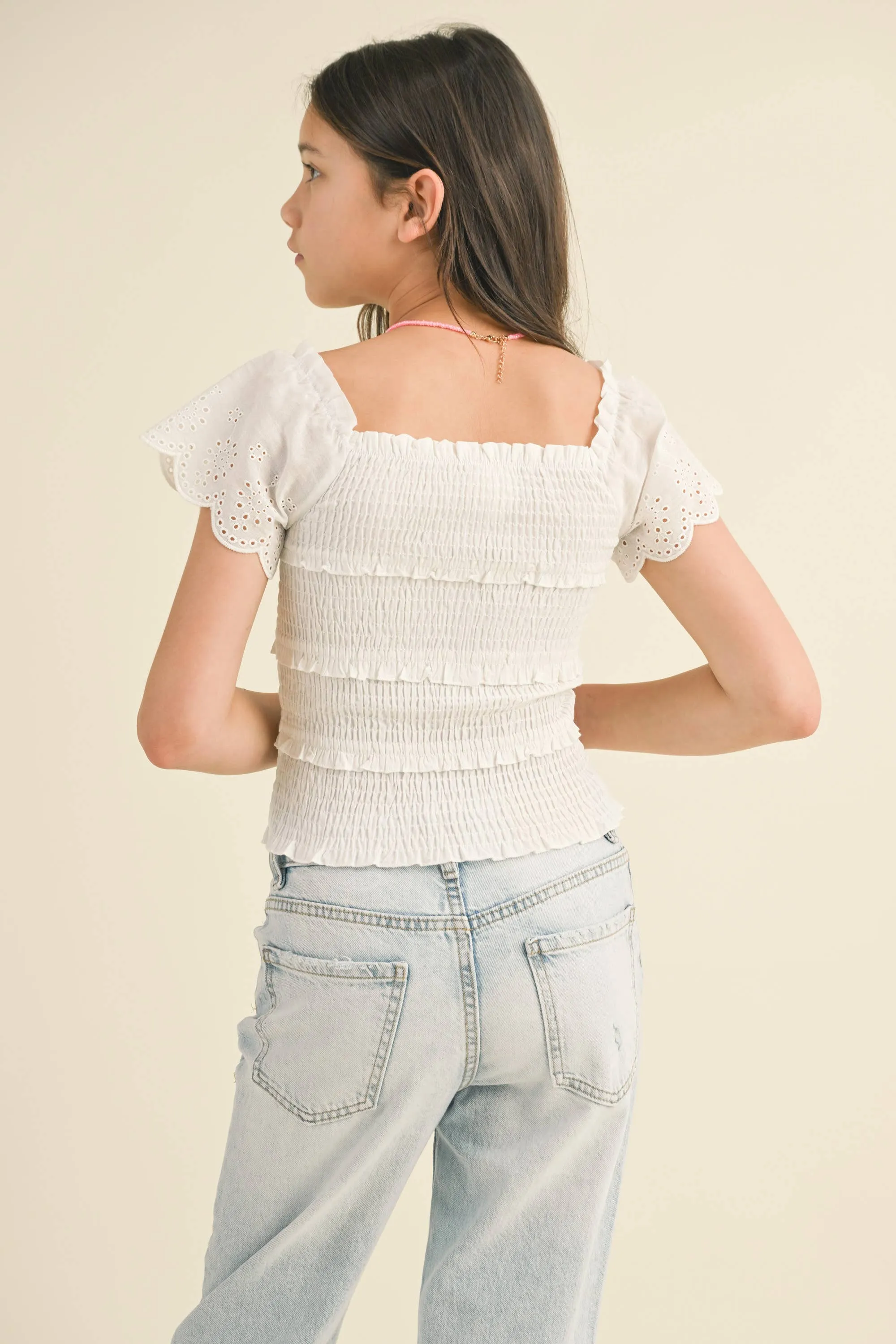 TWEEN KIDS GIRLS TIERED SMOCKED TOP (7-14)