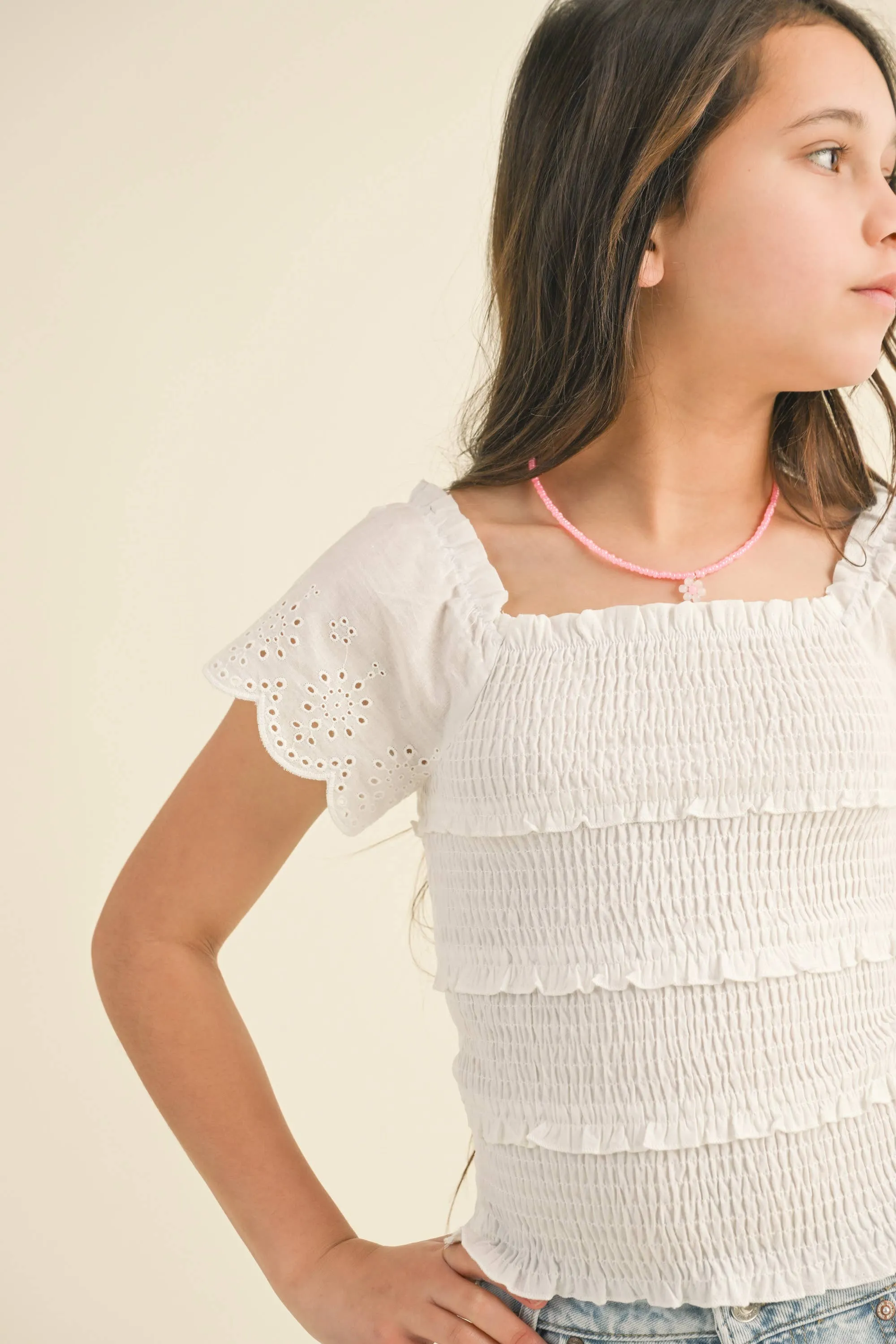 TWEEN KIDS GIRLS TIERED SMOCKED TOP (7-14)