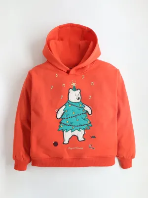 Unisex Kids' Orange Hooded Full-Sleeve Sweatshirt