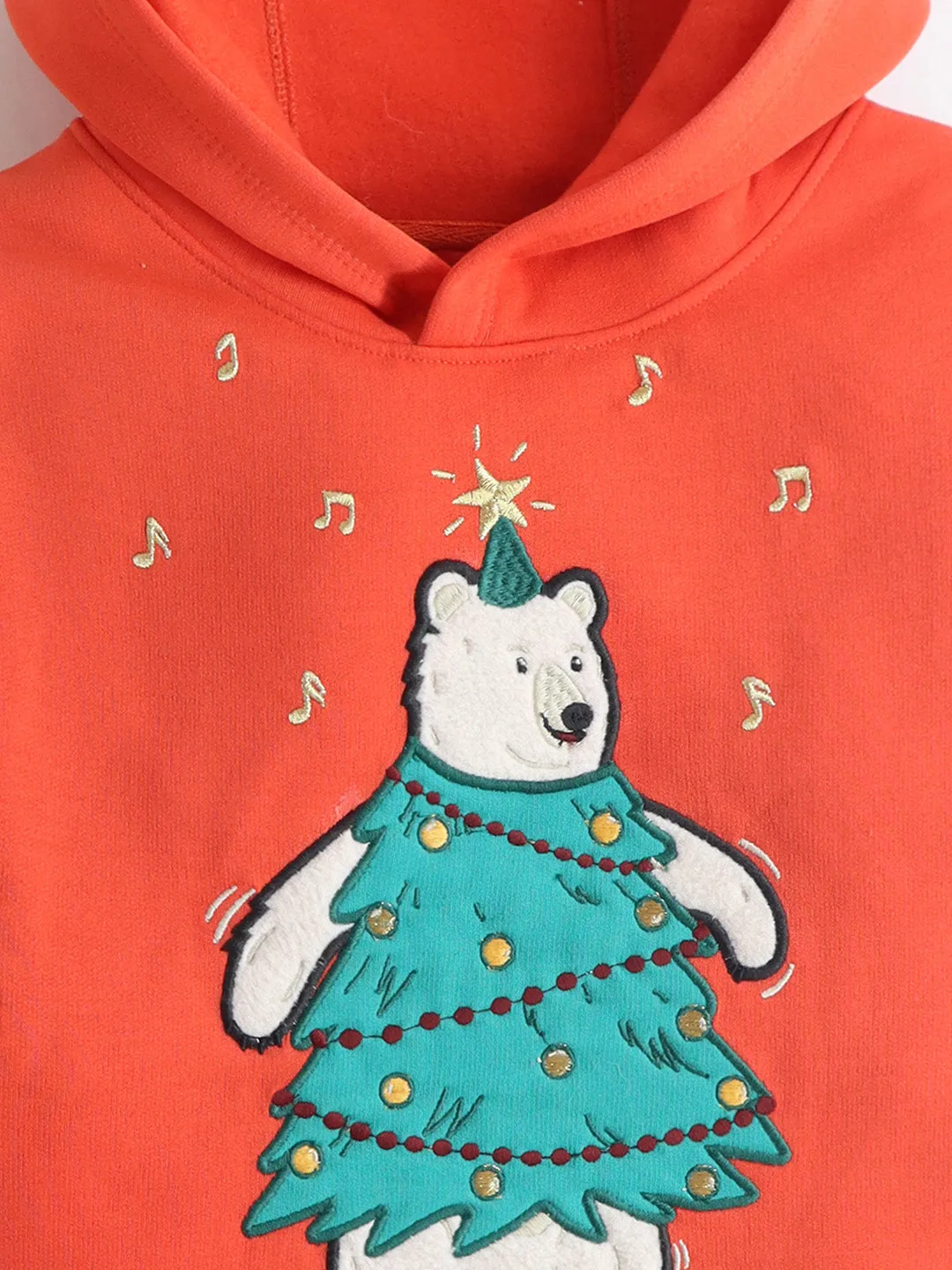 Unisex Kids' Orange Hooded Full-Sleeve Sweatshirt