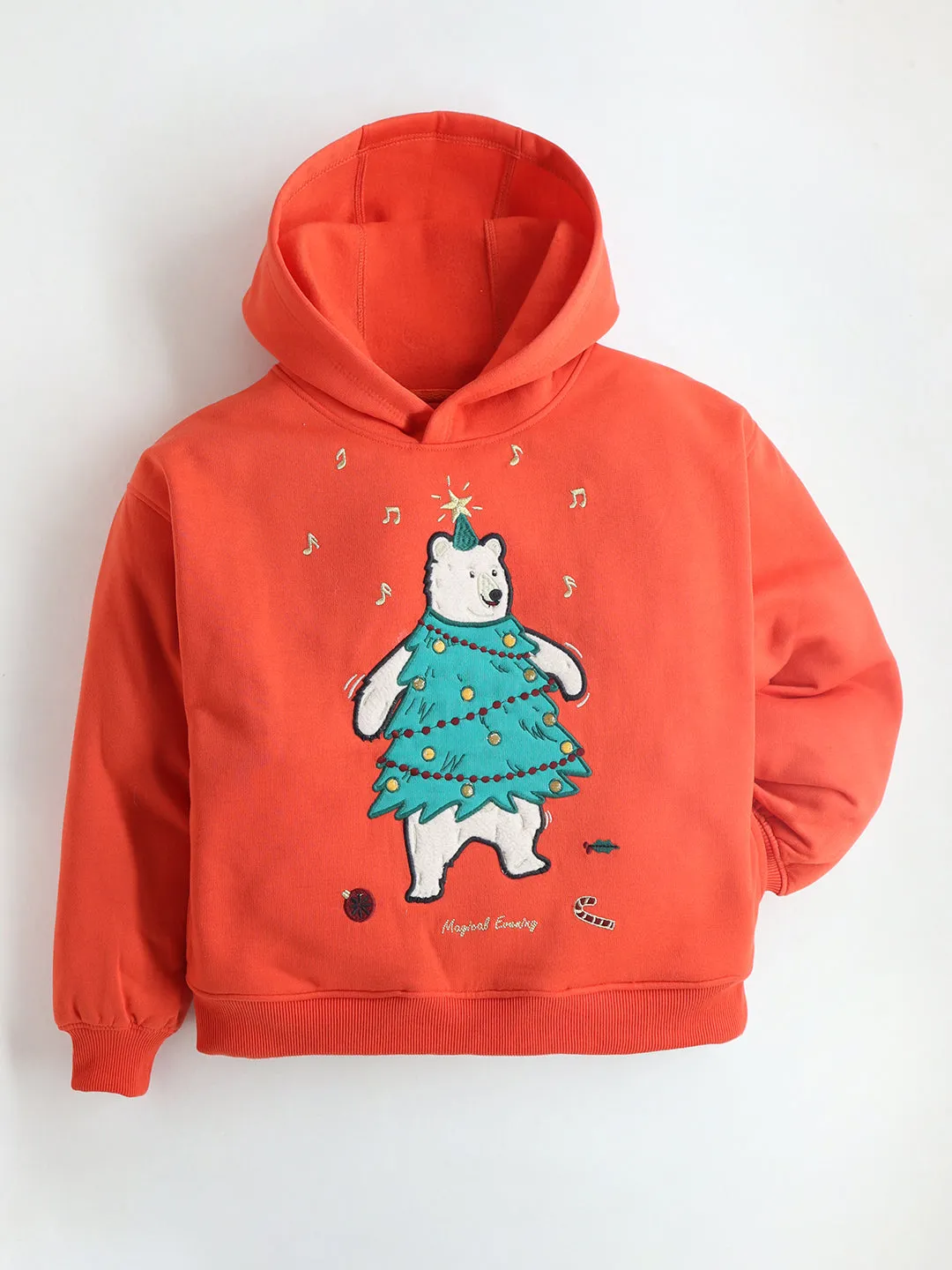 Unisex Kids' Orange Hooded Full-Sleeve Sweatshirt