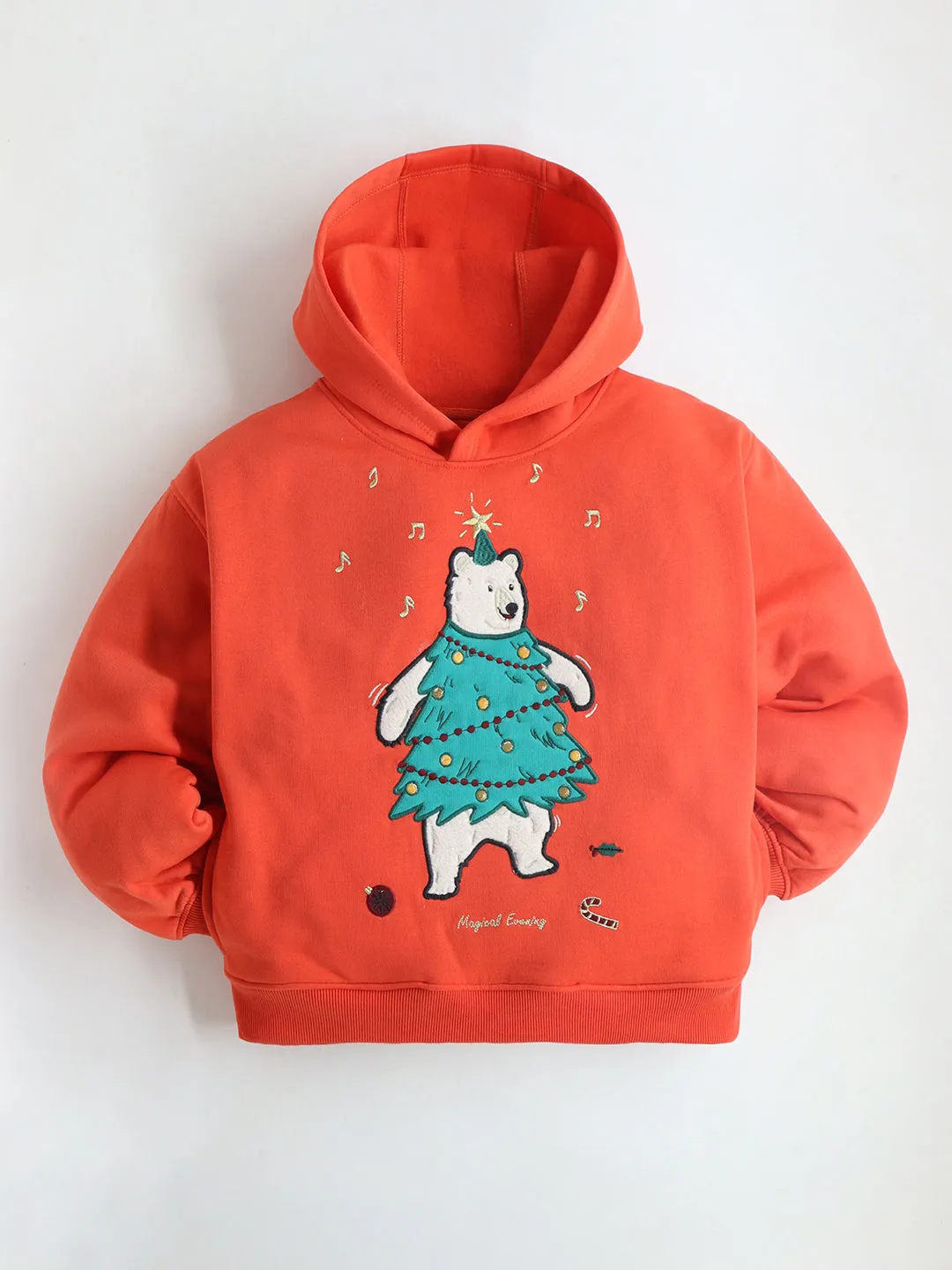 Unisex Kids' Orange Hooded Full-Sleeve Sweatshirt