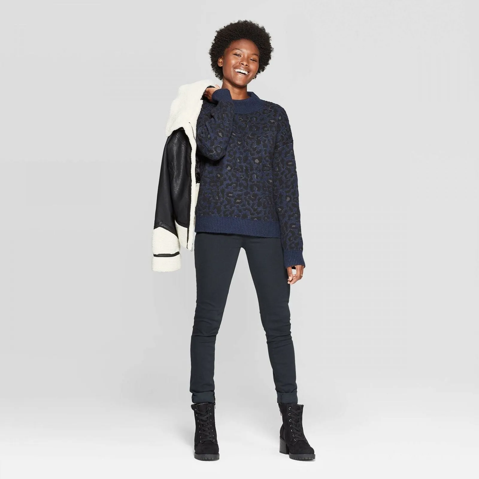 Universal Thread Women's Leopard Print Mock Turtleneck Pullover Sweater