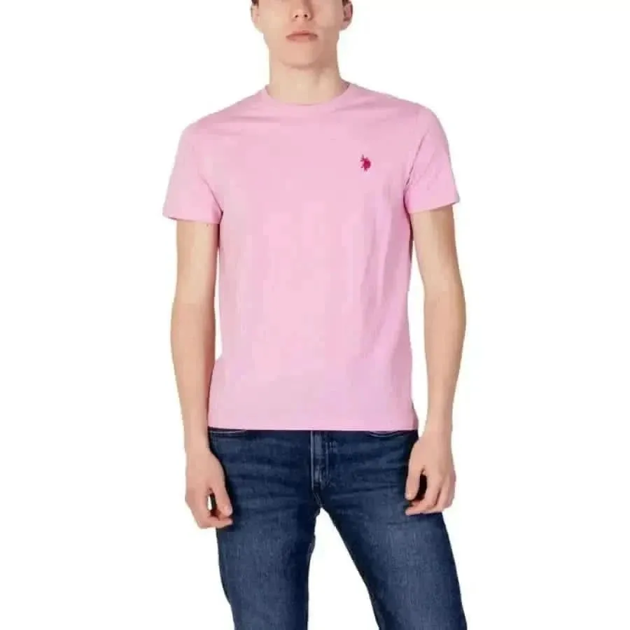 U.S. Polo Assn. Men T-Shirt in Pink with Polka Dot Pattern