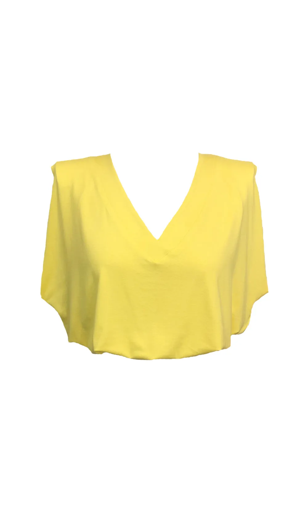 V Neck Padded Shoulder Crop Top