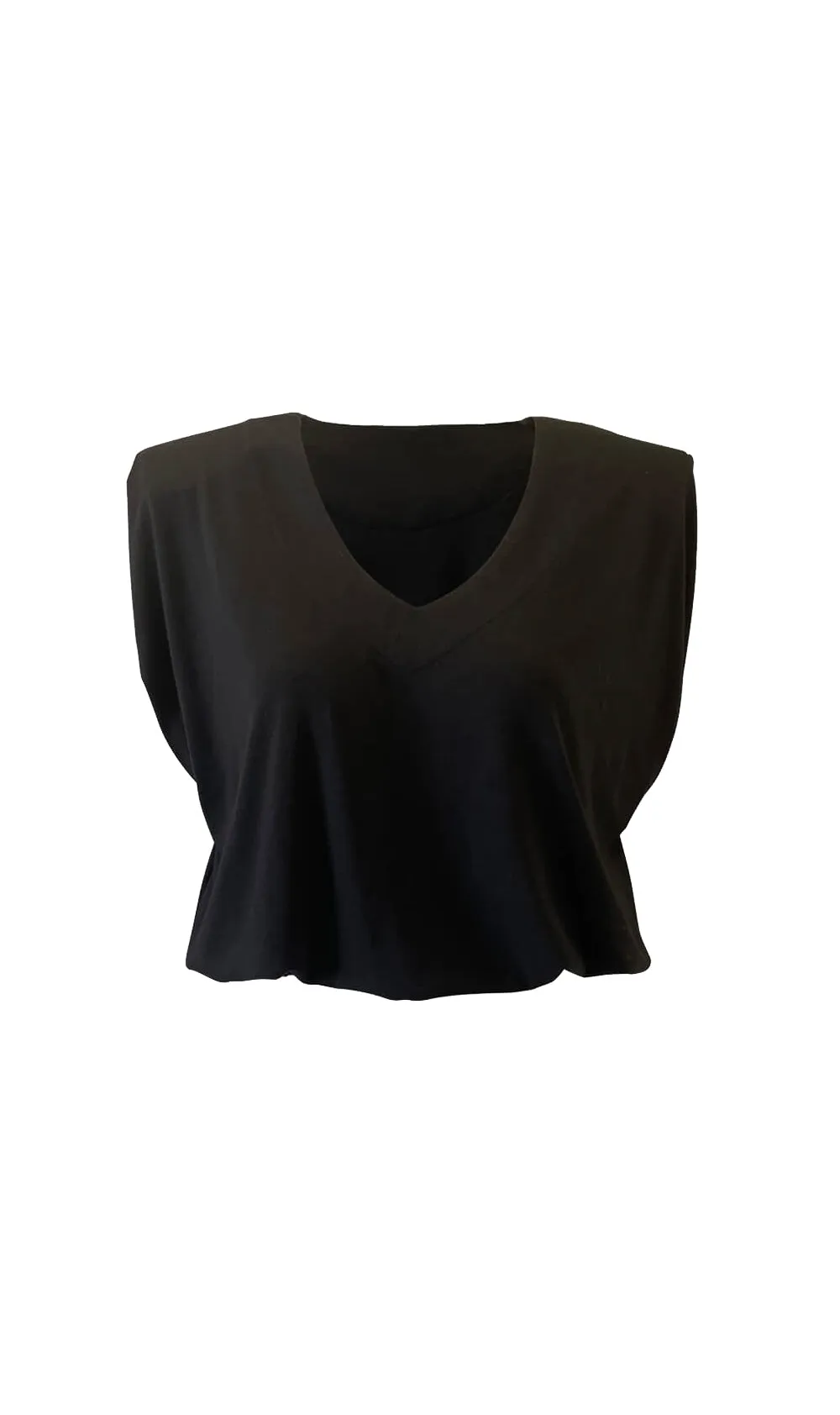 V Neck Padded Shoulder Crop Top