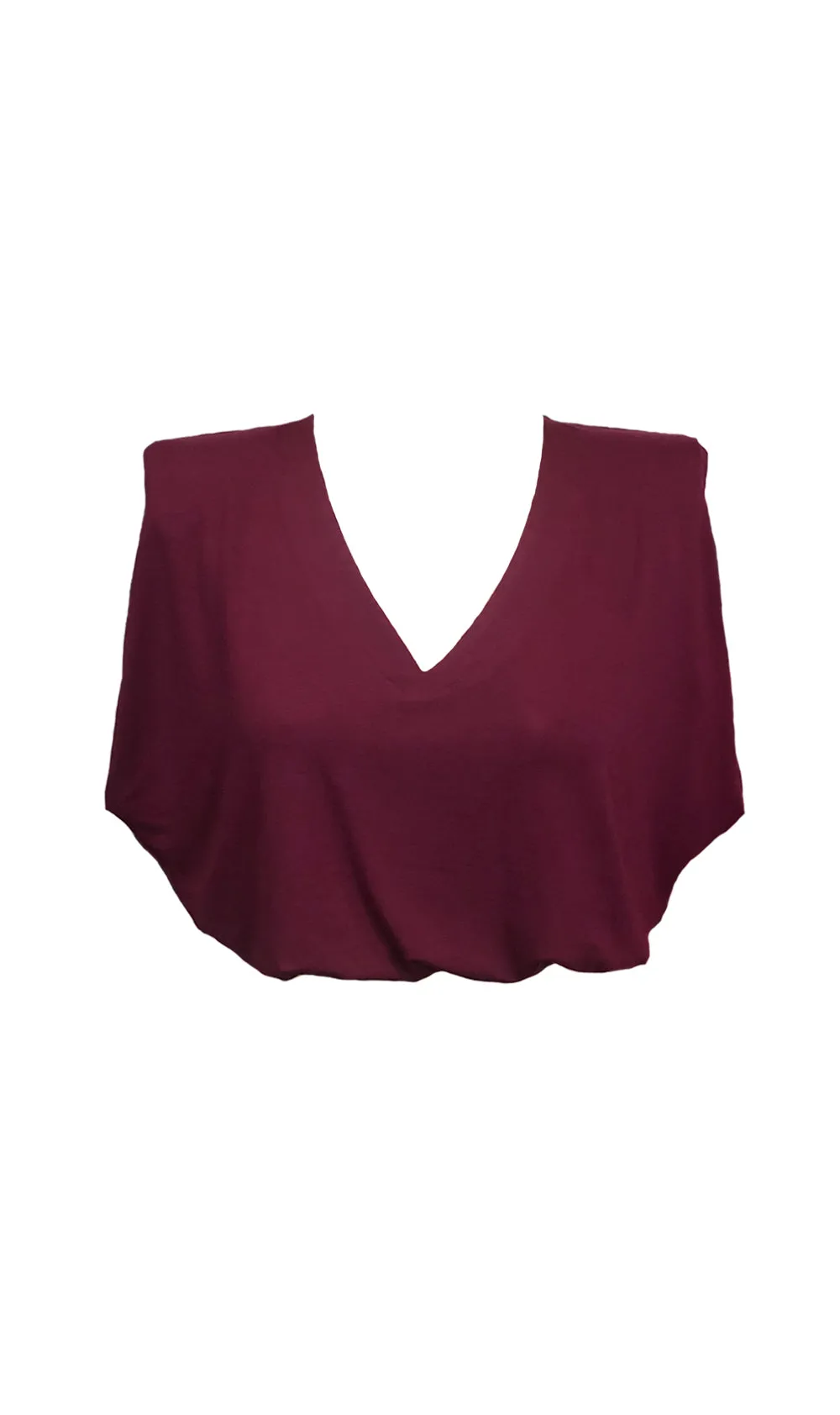 V Neck Padded Shoulder Crop Top