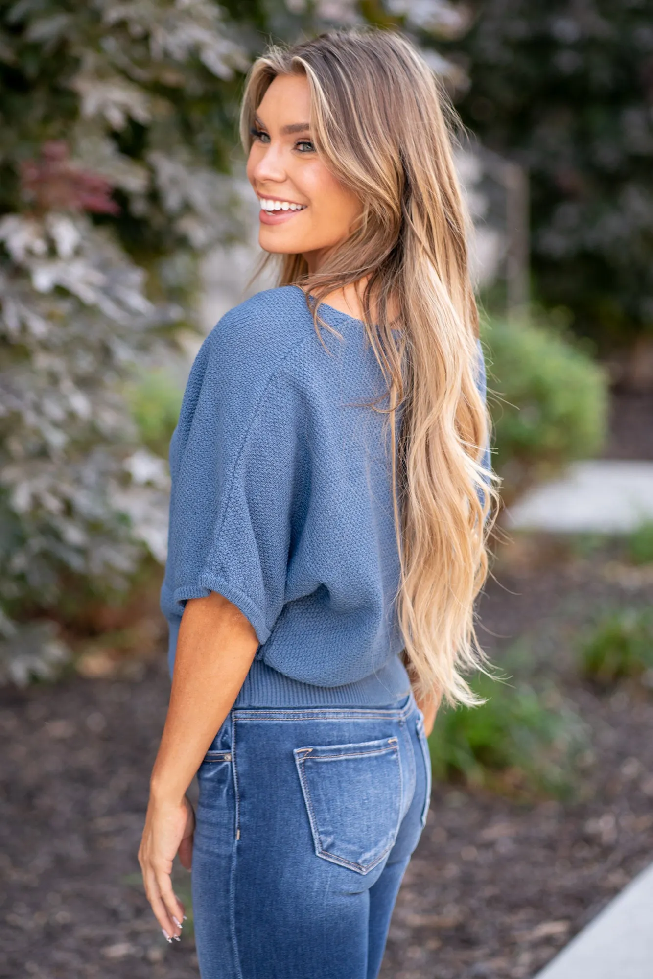 V-Neck Short Sleeve Dolman Sweater