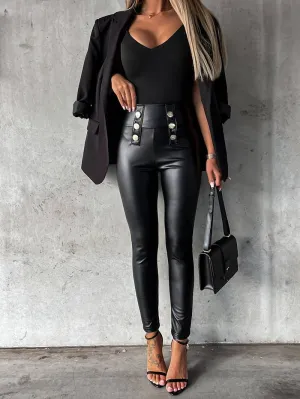 VERON - High-waisted leather pants