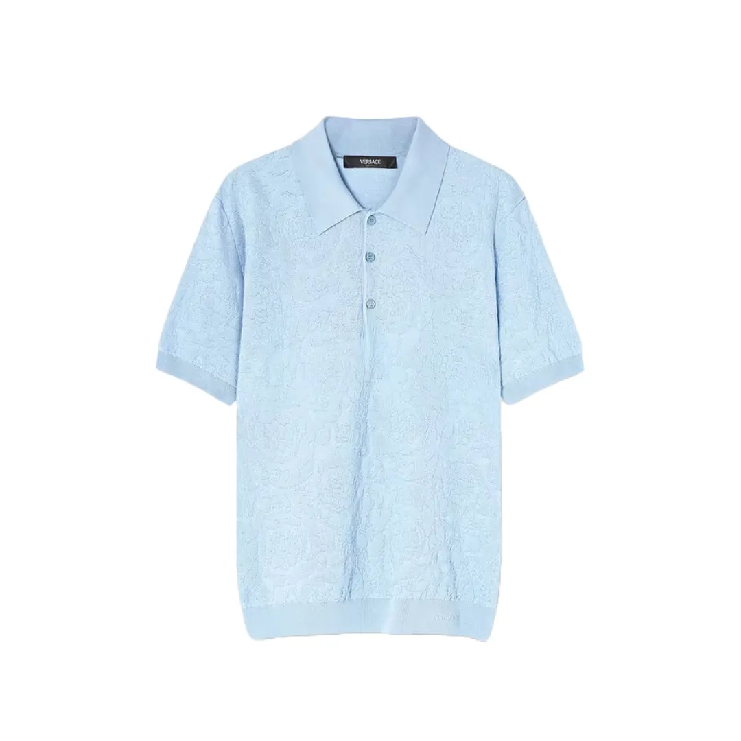 VERSACE BAROCCO KNIT POLO SHIRT LIGHT BLUE